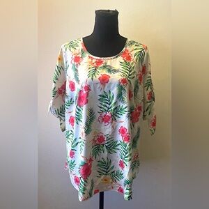 Emery Rose-‎ Pink and White Floral Boxy Blouse Size 1XL